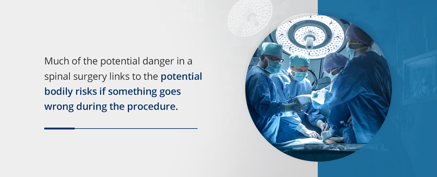 much of the potential danger in a spinal surgery links to the potential bodily risks if something goes wrong during the procedure