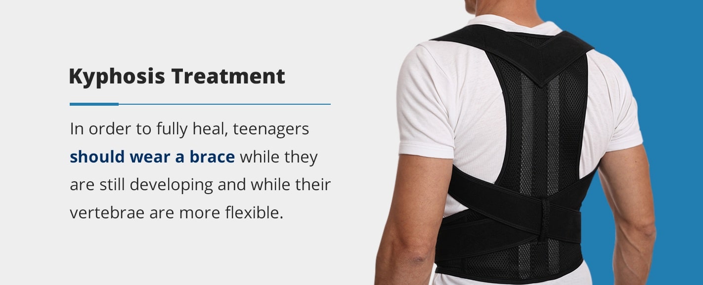 man wearing a brace due to kyphosis
