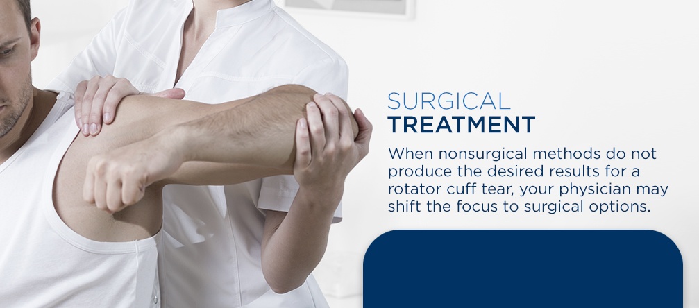 Surgical Treatment when nonsurgical methods do not produce the desired results for a rotator cuff tear, your physician may shift the focus to surgical options