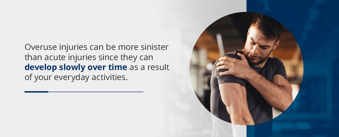 Overuse Injuries overuse injuries develop slowly over time as a result of everyday activities