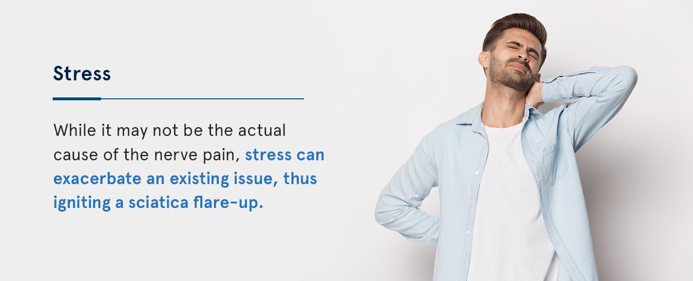 Stress white it may not be the actual cause of nerve pain, stress can exacerbate an existing issue, thus igniting a sciatica flare-up